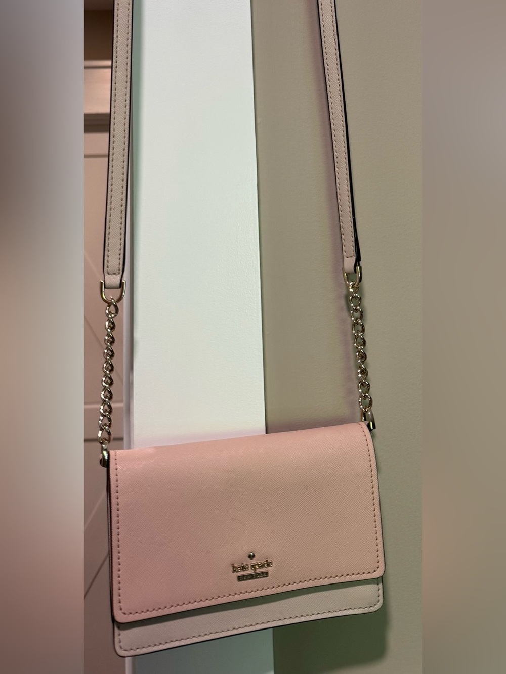 kate spade Pale Pink Leather Crossbody with Gold Chain Strap